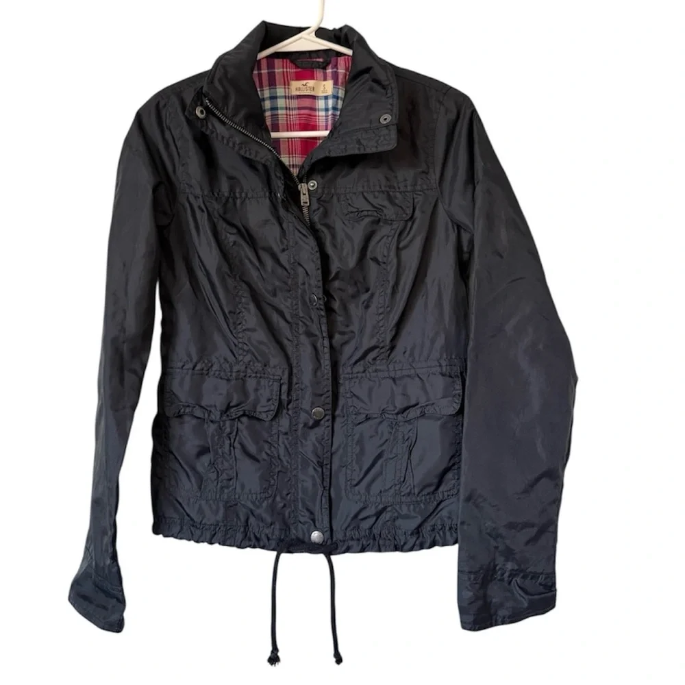 Hollister Rain Jacket Small Navy Blue Utility jacket